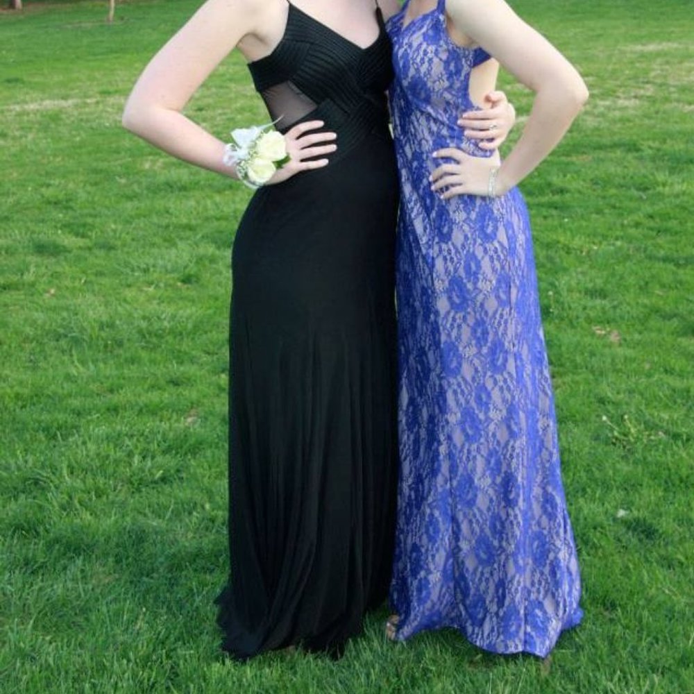 Js Collections Black Spaghetti Strap Mesh Back Ev… - image 3